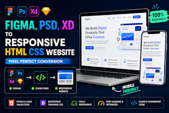 convert figma to HTML CSS responsive website with pixel perfect design