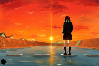 anime style character and background art and shirt art and manga style art