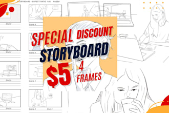 draw 4 frame storyboards or illustration for 5 dollars