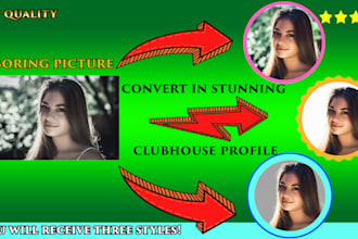 create three stunning clubhouse profile pictures avatar