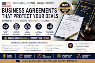 business sale, purchase, joint venture, loan, and investment legal agreements