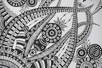 create detailed hand drawn pen illustration, doodle, mandala or line art
