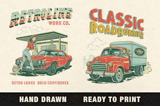 create hand drawn vintage retro pinup illustration for tshirt design
