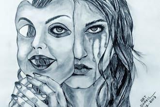 draw realistic pencil sketch or hand drawn portrait