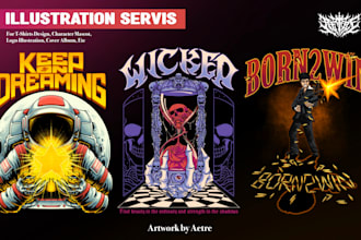 create unique tshirt illustrations character designs and graphic art