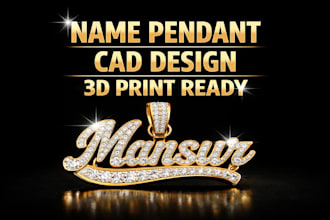 design custom name pendant jewelry cad for 3d printing, hip hop, diamond