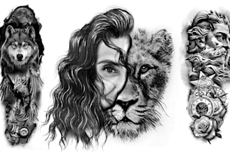 draw custom tattoo design realistic, full sleeve tattoo artist