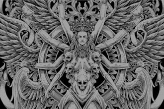 draw detailed dark art illustration vintage engraving style