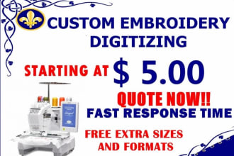 professional embroidery digitizing into dst pes in 1 hour