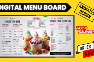 design a digital menu board or an animated TV screen menu