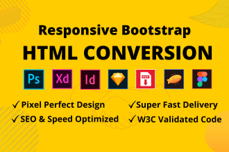 convert web design psd,xd,figma, to HTML CSS responsive