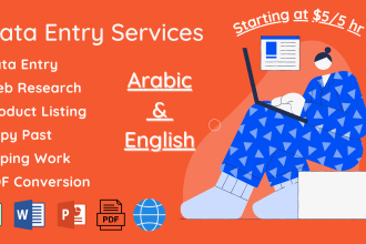 do arabic and english data entry, typing and copy paste
