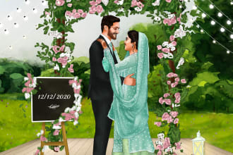 make wedding couple portrait , illustration and invites