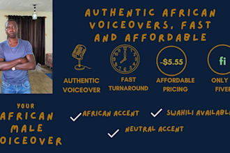 record a male voiceover in english, swahili, african