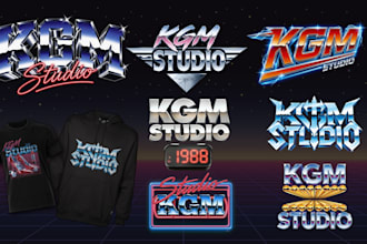 design 80s futuristic synthwave retro logo with neon