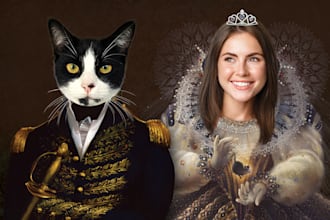 create your custom group pet portrait in renaissance style