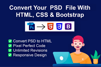 convert any psd file with HTML,CSS,bootstrap