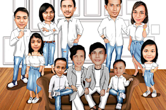 create family,group, office,corporate cartoon caricature