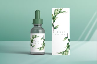 create cosmetic product label and box design with 3d mockups
