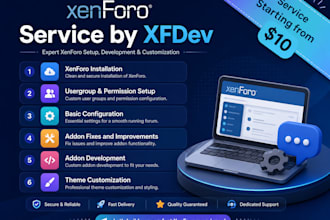 install and configure xenforo, build addons, customize theme