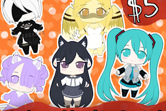 create keychain and sticker designs in anime chibi style
