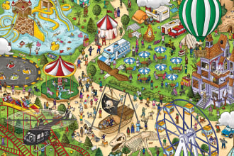 illustrate wheres wally style look and find children book