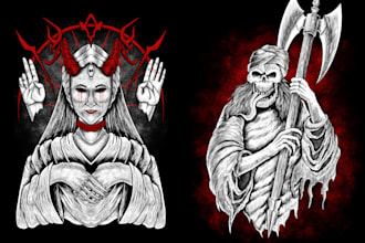 draw detailed dark art illustration for tshirt