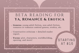 beta read your romance novel and give detailed, constructive feedback