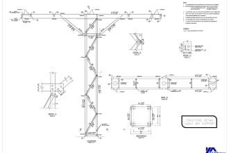 draw steel tower, beams, gantry structures with full details
