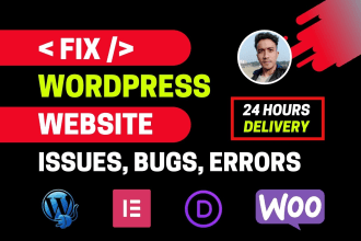 fix wordpress issues, divi, elementor, woocommerce bugs