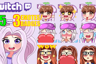 create chibi anime twitch, discord emotes and sub badges