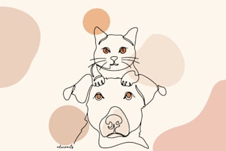 draw line art illustration for your pet portrait beautifully