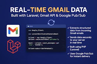 make gmail scraper using gmail API in PHP, laravel