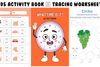 design kids activity book, coloring pages, worksheets, cover for KDP, etsy