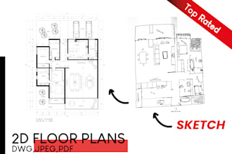 draw a 2d  floor plan in autocad from PDF or hand sketch