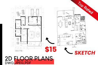 draw a 2d  floor plan in autocad from PDF or hand sketch