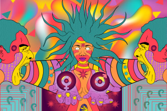 create abstract, trippy or psychedelic style illustration