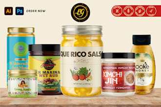 design jar label, tin label, sauce label, sauce packaging and honey label design