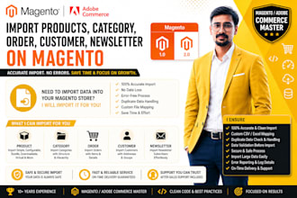 import product, category, order, customer, newsletter on magento
