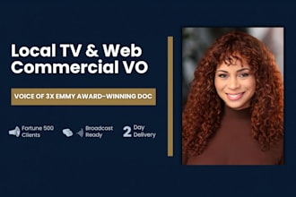 record broadcast ready female voiceover for local TV or web