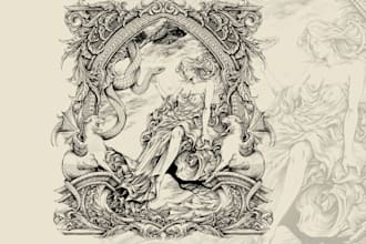 make detailed dark art vintage with engraving style