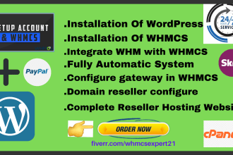 create complete web hosting company with cpanel whm, whmcs, business site