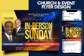 create a clean social media design and online church flyer