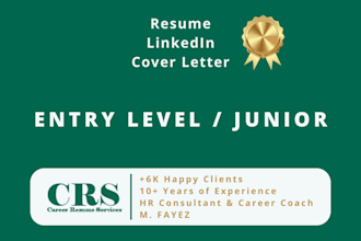 write for entry level wining ats optimized resume, cover letter, and linkedin