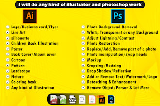 do any kind of illustrator and photoshop work
