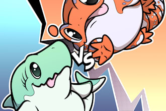draw any funny cute kawaii animals or pets in any situation