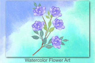 paint floral art in watercolor for printable card or wall decor