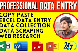 do accurate data entry, copy paste, web scrap, web research, PDF to excel