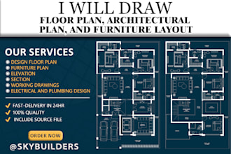 draw 2d floor plan, architectural plan, and furniture layout