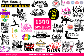provide 1500 svg, dxf cut file bundle vol 2 for commercial use